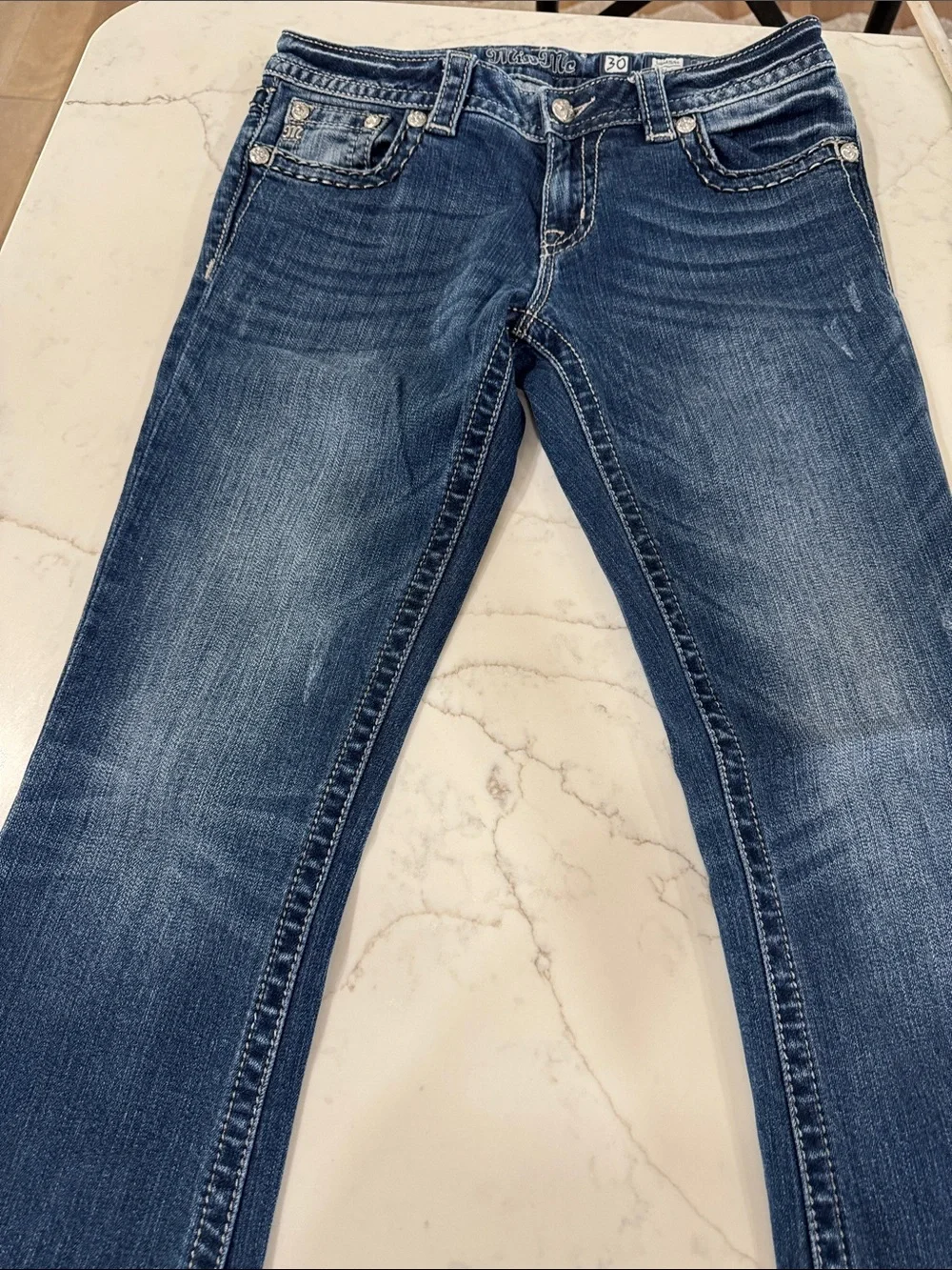 Miss Me Blue Boot Cut Jeans with Embroidered Cross Pocket